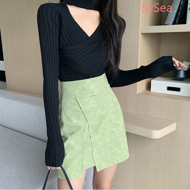 Áo Dệt Kim Tay Dài Thiết Kế Cổ Chữ V Quyến Rũ Cho Nữ