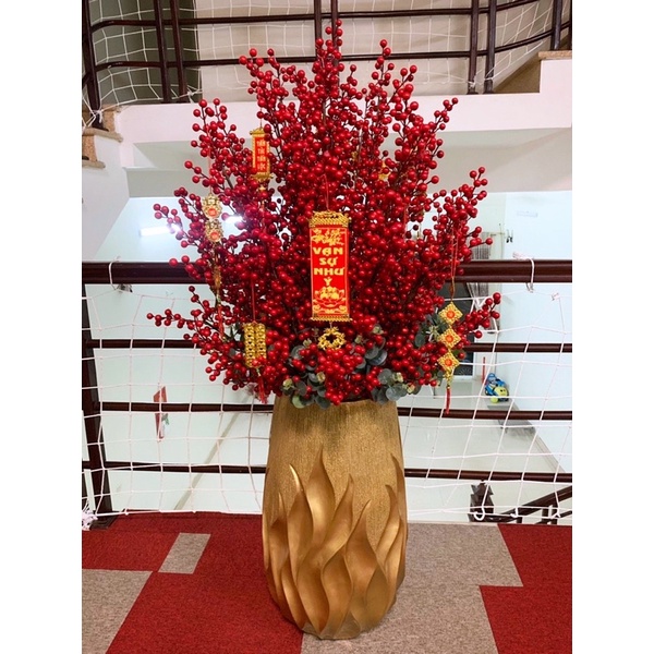 Đào đông đỏ 12 nhánh cao cấp cắm sẵn bình trang trí phòng khách, quà tặng … phù hợp mọi không gian nội thất