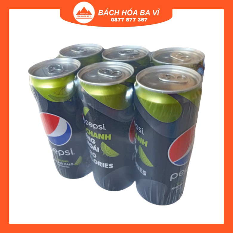 Lốc 6 Lon Nước Uống Có Gaz Pepsi Vị Chanh Không Calo 330ml