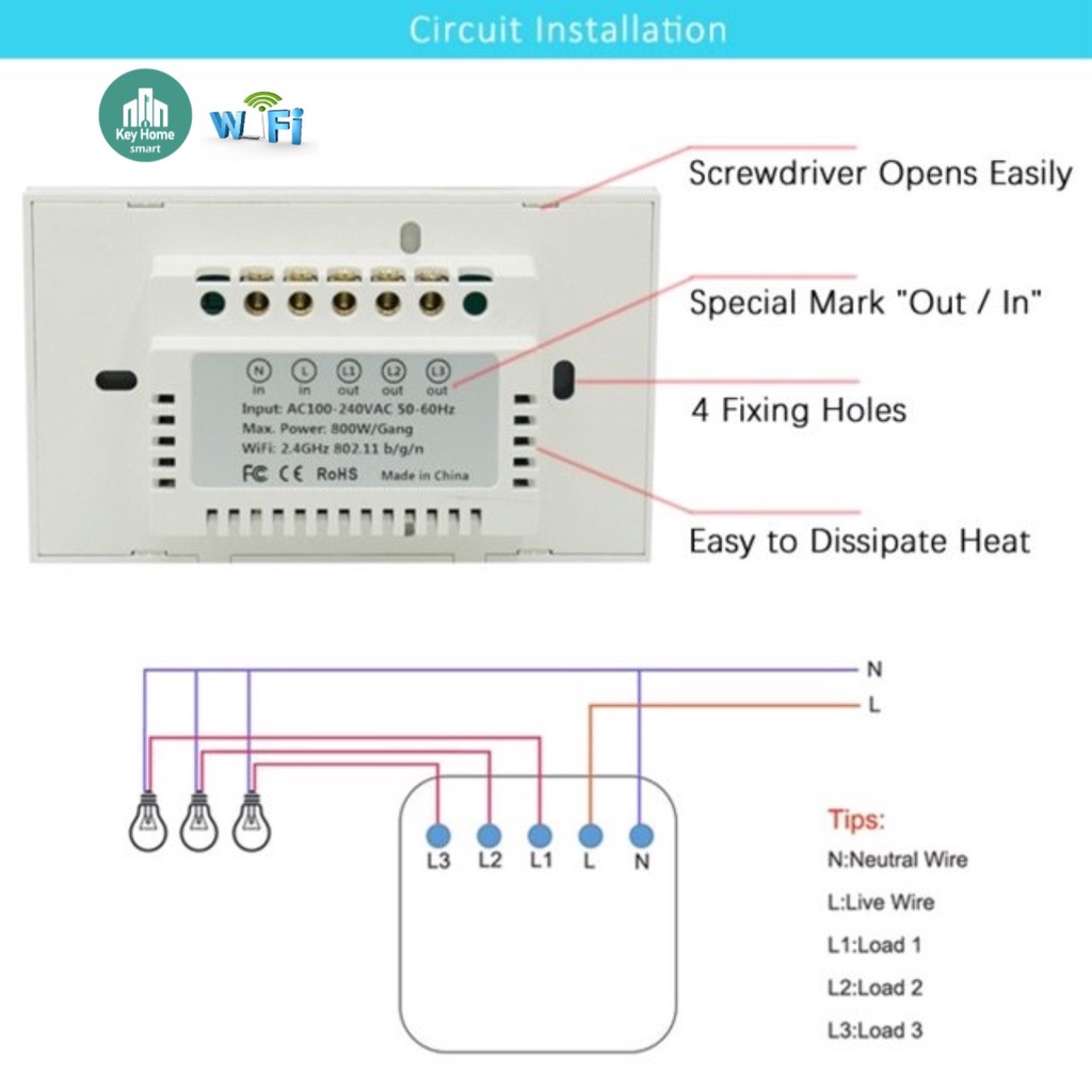 Công tắc thông minh cao cấp Tuya Smart Life - Công tắc cảm ứng kết nối Wifi và Bluetooth-Cần dây N