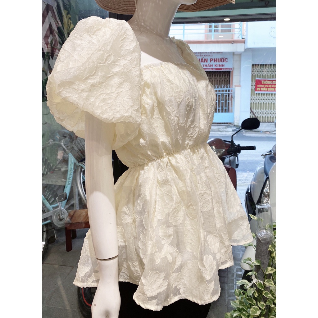 Áo gấm trễ vai tay phồng bigsize cao cấp ảnh thật  n223-622