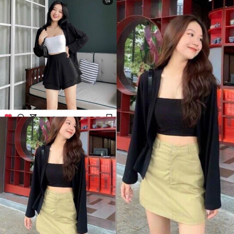 Áo Khoác Cardigan Dài Tay Dễ Thương Học Sinh/ Áo Len Dài Tay 2 Màu Đen, Trắng Basic