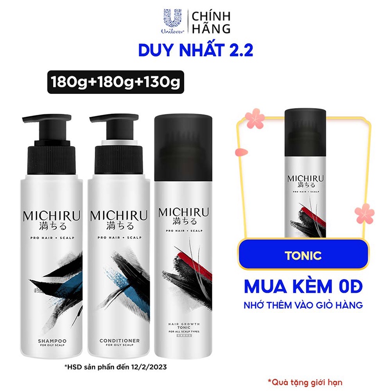 Bộ dầu gội + xả + tonic Michiru Nhật cao cấp ngăn ngừa rụng tóc cho da dầu (180gr x2, 130gr)