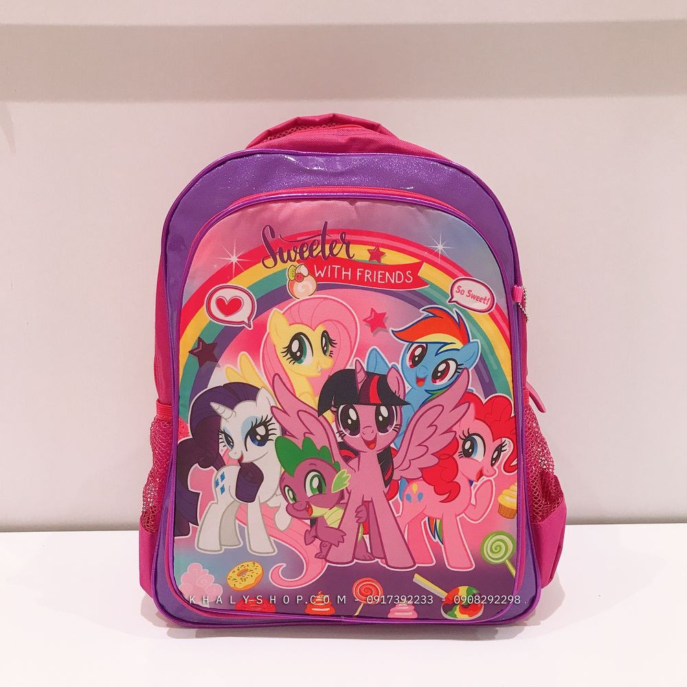 Balo, cặp táp 15" 2 ngăn hình Ngựa Pony with friends màu hồng tím cho học sinh, bé gái - (Thái Lan) - 750NPN72330