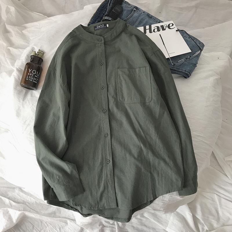 Áo Sơ Mi Nam Dài Tay Cổ Đứng Màu Trơn Phong Cách Hàn Quốc Mới