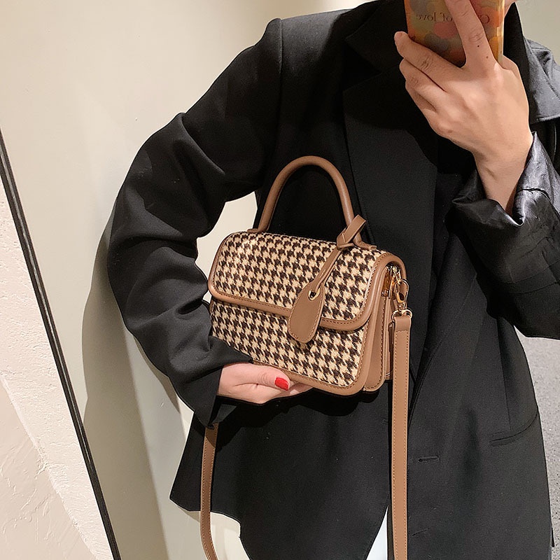 Túi xách nữ đẹp túi đeo chéo đeo vai nữ đi chơi giá rẻ họa tiết caro vintage QH013