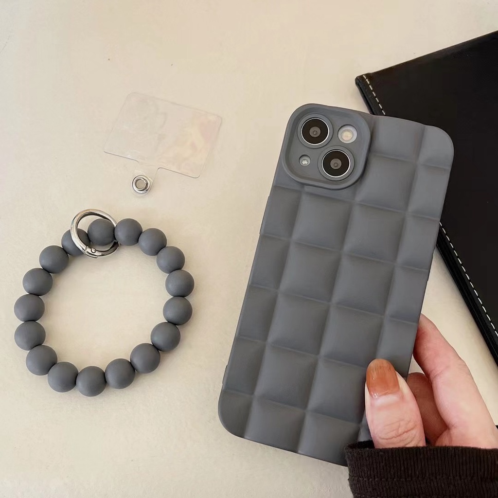 Ốp Điện Thoại Dẻo Màu Xám Phối Chuỗi Hạt Độc Đáo Cho Iphone 14 pro max 14 PLUS 14 13 pro max 12 pro max 11 pro max