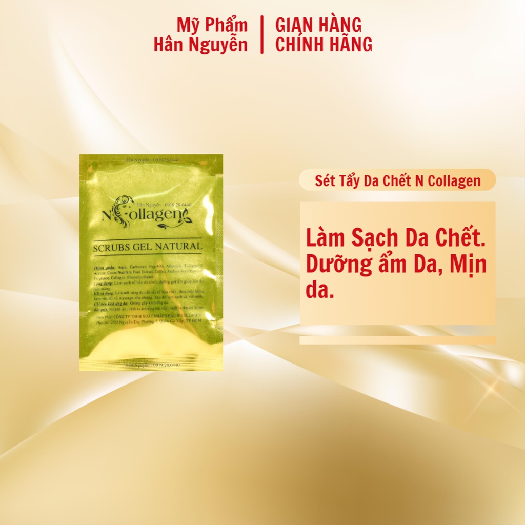 Gói tẩy da chết trà xanh giúp sạch da dưỡng trắng giữ ẩm da Ncollagen Hân Nguyễn 10g 8938526572102