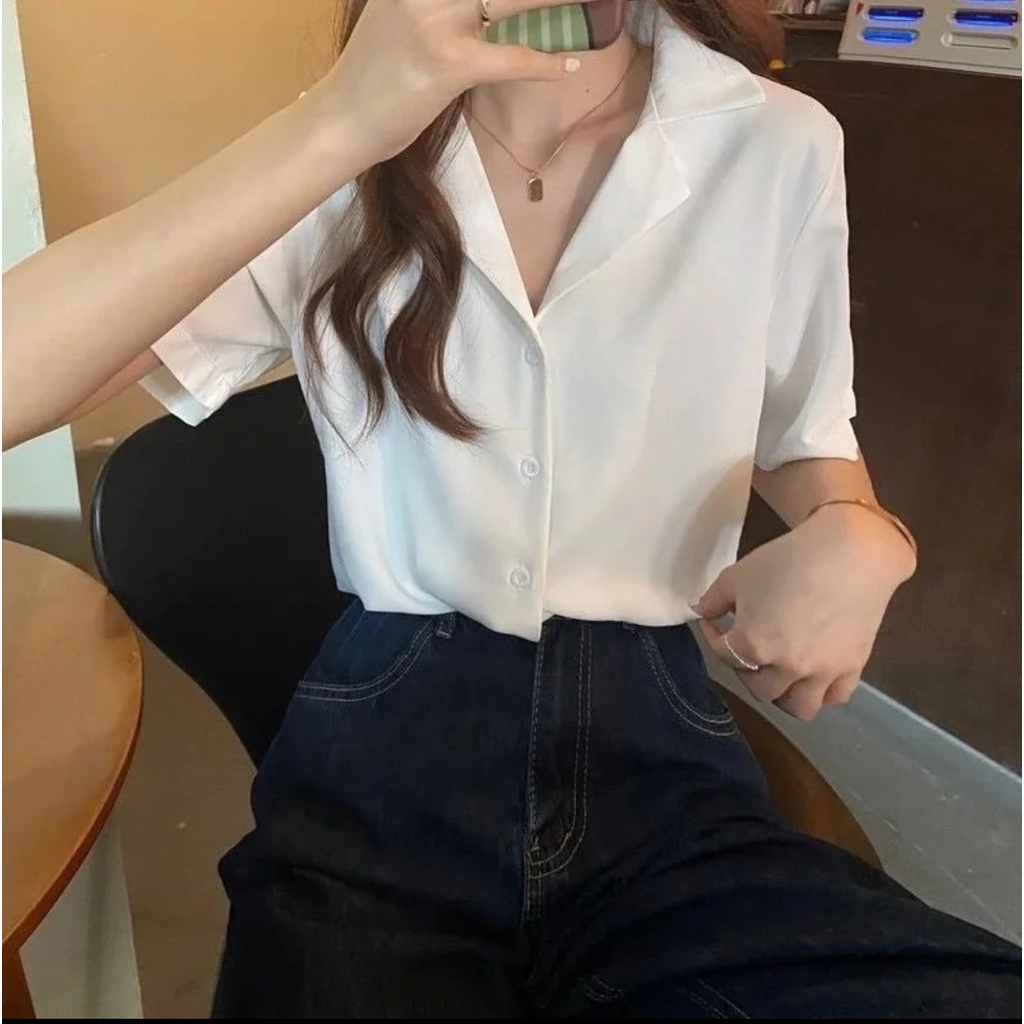 Sơ mi nữ cổ vest form rộng, vãi đũi nhật Anti-smell khử mùi, không nhăn AM26
