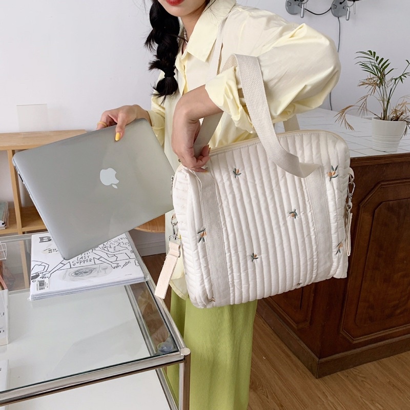 Túi bỉm sữa xách treo xe đẩy đa năng vải chần bông phong cách hàn cho mẹ bé ra ngoài du lịch
