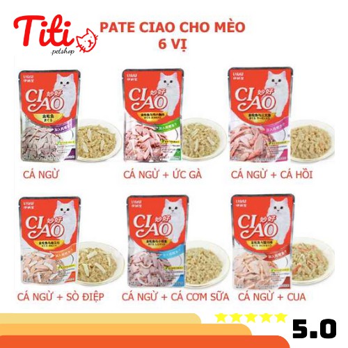 Thức Ăn Ciao Thức Ăn Ướt Cho Mèo Pate Cho Mèo CIAO Gói Nhuyễn  Pate Thưởng Cho Mèo Nhiều Vị Thơm Ngon_TITIPETS