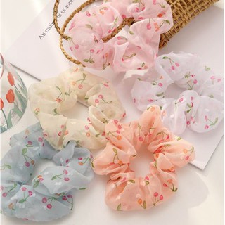 Dây cột tóc vải scrunchies quả hoa anh đào phong cách hàn quốc hot trend
