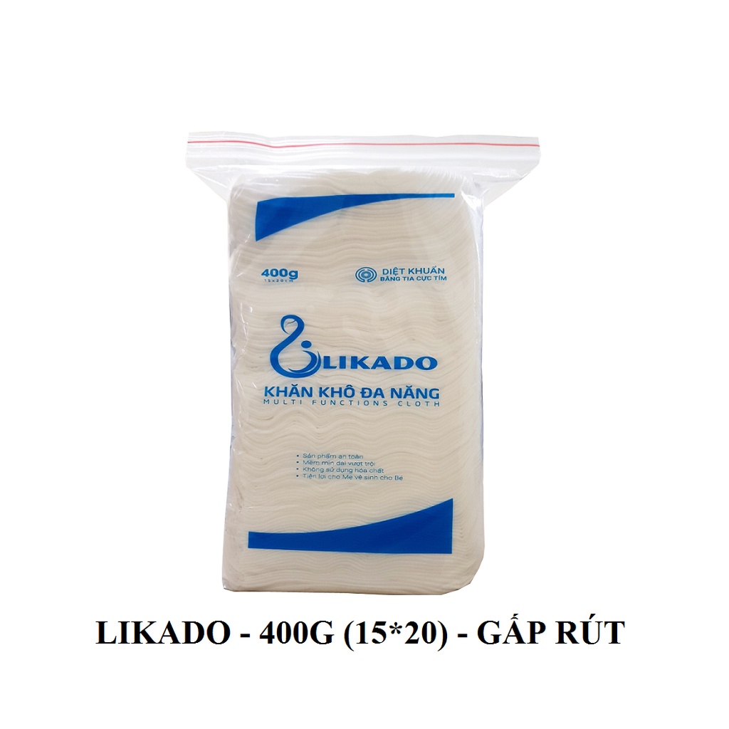 Khăn khô đa năng LIKADO cho bé 400g kích thước 15x20cm - SET 5 GÓI