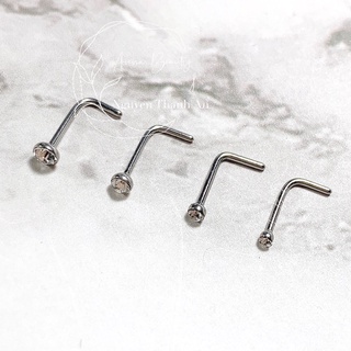 Khuyên mũi đính đá L bằng thép y tế xỏ khuyên piercing