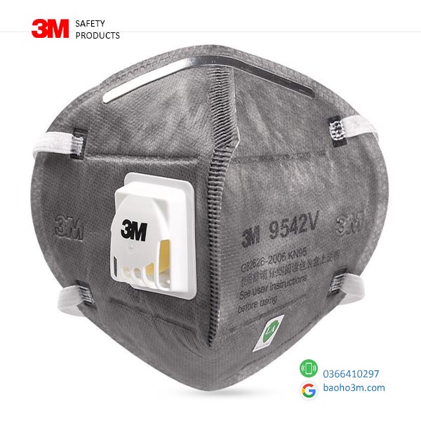 3M 9542V+KN95 [Lẻ]-khẩu trang 3M chính hãng chống dịch, chống bụi mịn PM2.5 quai chun đeo qua đầu