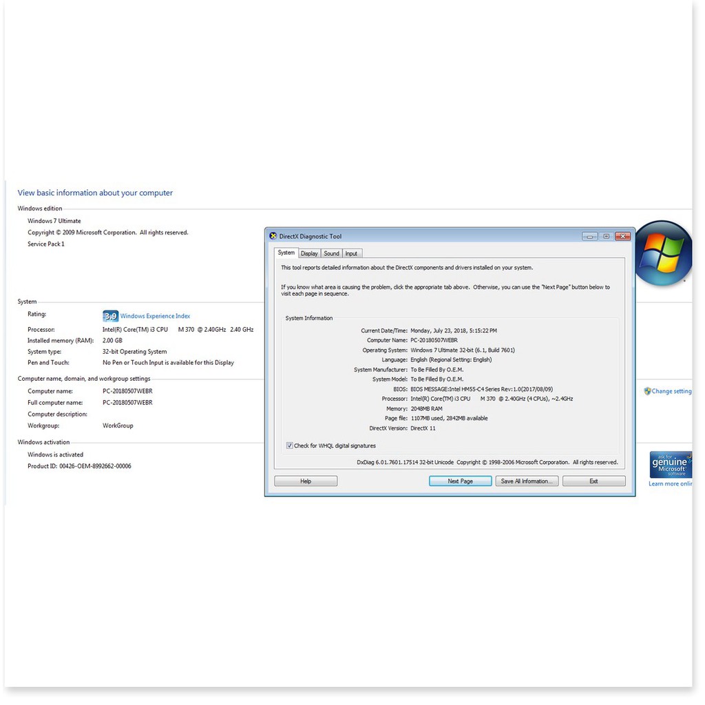 Máy tính All in one 20inch CPU I3 2.40Ghz 4 nhân 2G DDR3 32GB SSD | BigBuy360 - bigbuy360.vn