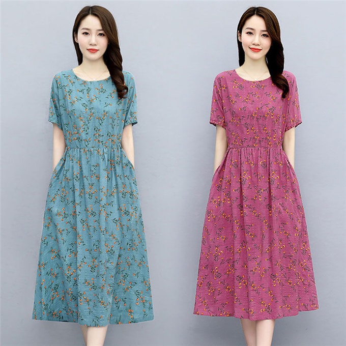 Đầm Cotton Mùa Hè Dáng Ôm Phong Cách Dân Tộc Mẫu Mới 2021 Giảm Độ Tuổi Trung Niên Giảm Độ Tuổi
