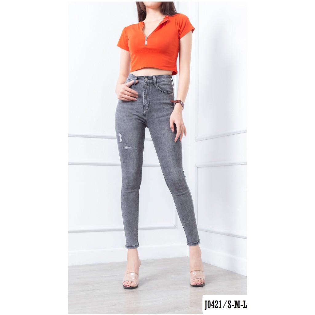 Quần Jean Skinny Nữ Ôm Màu Xám Khói Lưng Siêu Cao J0421