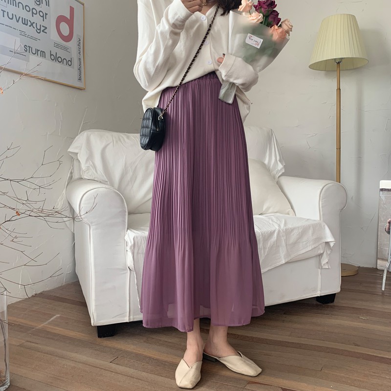 Xiaozhainv Chân váy midi dáng chữ A vải voan lưng cao cho nữ | BigBuy360 - bigbuy360.vn