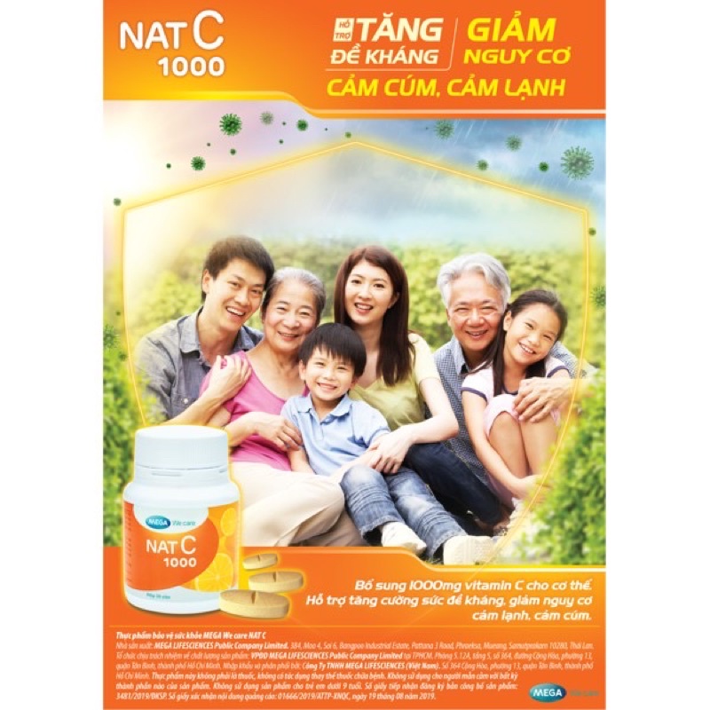 NAT C 1000 Hộp 30 - 60 viên uống Vitamin C NATC 1000mg - Mega we care