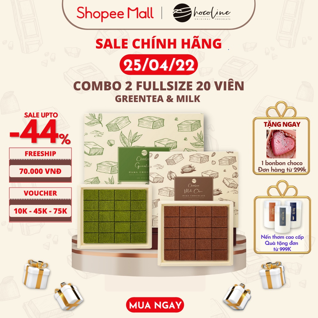 Socola Tươi Chocoline Vị Matcha Trà Xanh &amp; Vị Sữa Milk Choc - Combo 2 hộp 20V (260gram)