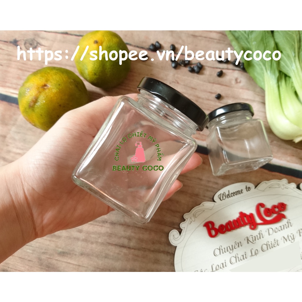 Hũ Thủy Tinh Vuông 100ml Nắp Thiếc Đựng Thực Phẩm Gia Vị