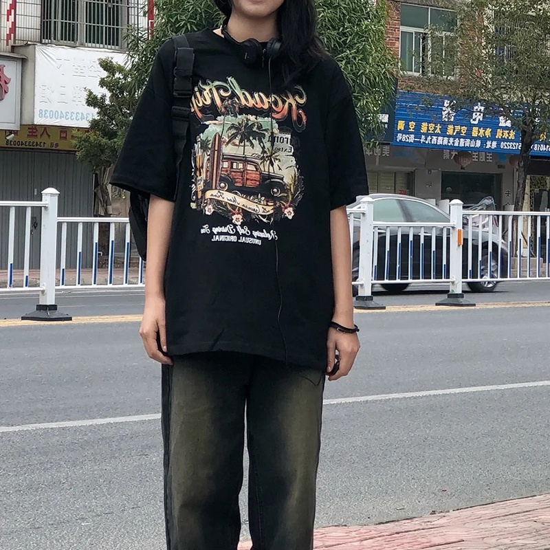 Áo Thun Tay Ngắn Dáng Rộng In Họa Tiết Thời Trang Hàn Quốc Xinh Xắn Cho Nữ