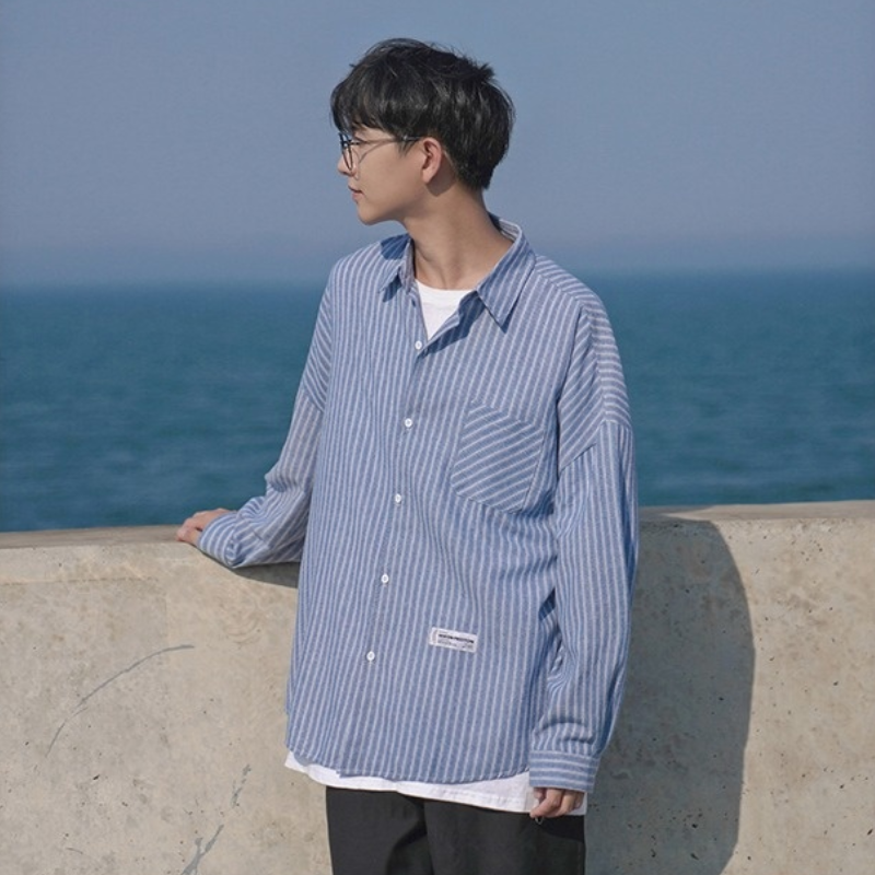 Áo sơ mi tay dài kẻ sọc thời trang Hàn quốc cho nam