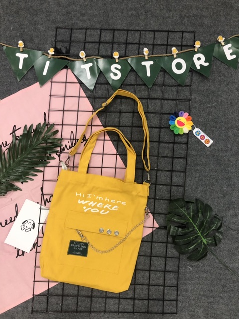 Túi tote 2 in 1 đeo chéo và đeo vai kèm xích (có sẵn, hình thật)