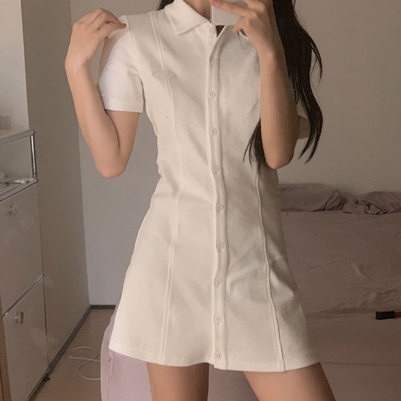 Đầm polo XINLANYASHE thiết kế đơn giản phong cách Hàn Quốc thời trang cho nữ váy thiết kế tay bồng