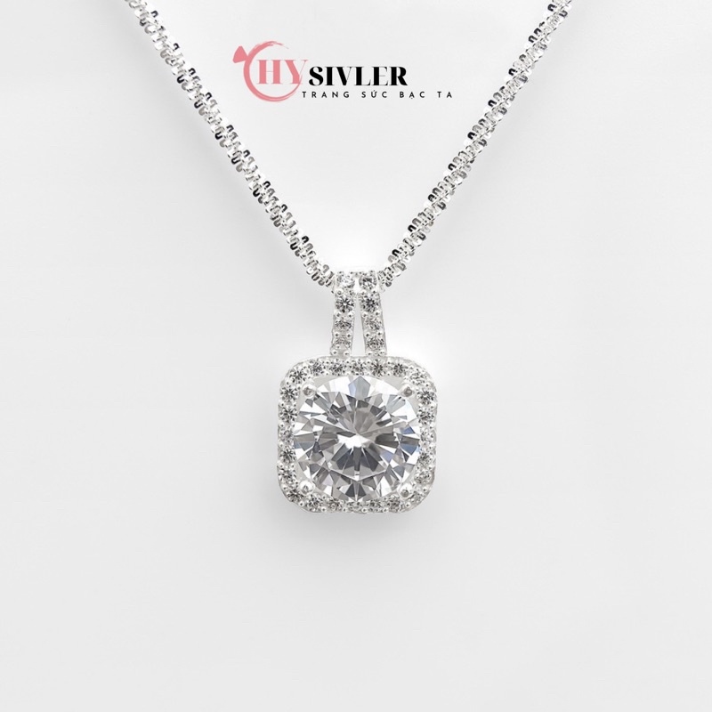 Dây chuyền bạc nữ CHY SILVER dạng xù kim sa mặt đá vuông đính đá bạc ta