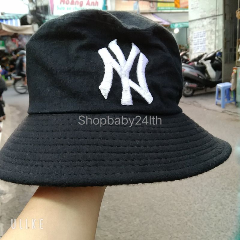 Nón mũ tai bèo nam nữ thể thao vành tròn 1 lớp thêu chữ màu đen, nón bucket