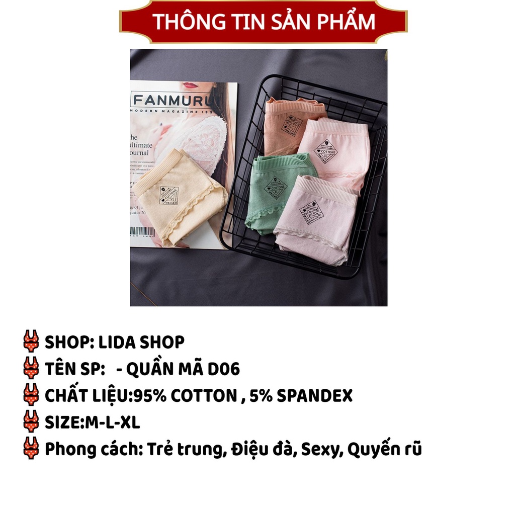 Quần Lót Nữ cao cấp cotton gân tăm viền ren siêu mềm mịn thoáng mát MÃ D06