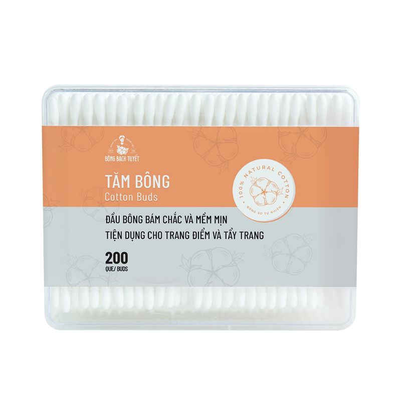 Bông ráy tai người lớn Bạch Tuyết hộp vuông 200 que.