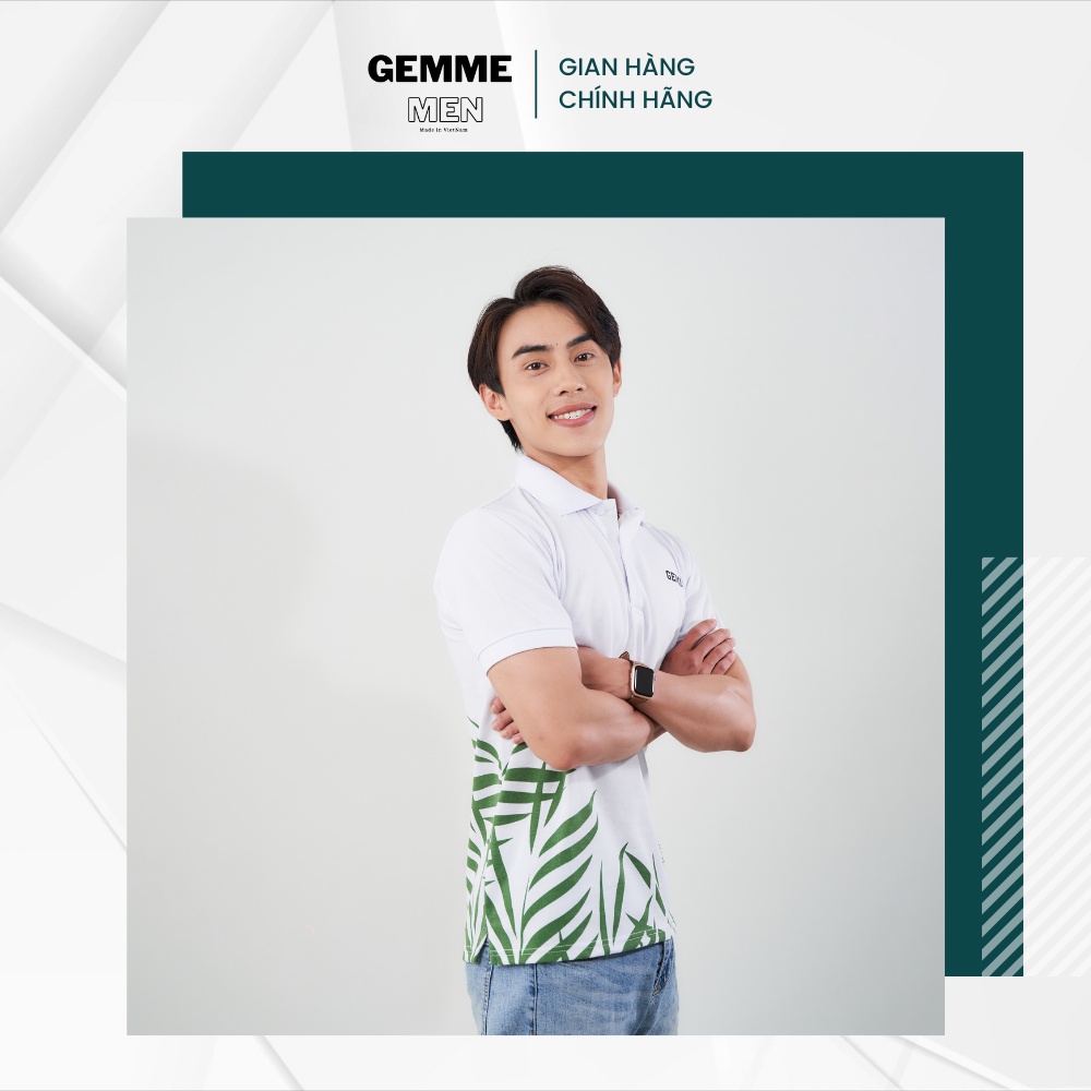 Áo thun polo big size GEMME MEN mẫu lá chuẩn form, trẻ trung, thanh lịch, đủ màu, Big Size 55 - 130kg
