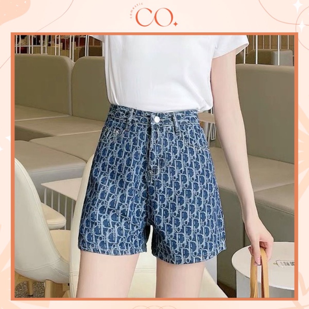 Quần Short Cạp Cao Họa Tiết Ống Rộng Phong Cách_C28