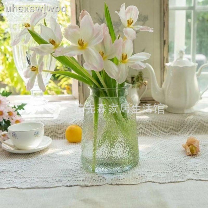 (Date mới)Phong cách châu Âu bình thủy tinh trong suốt đơn giản hoa tươi khô hồng trang trí phòng khách sáng tạo trồng n