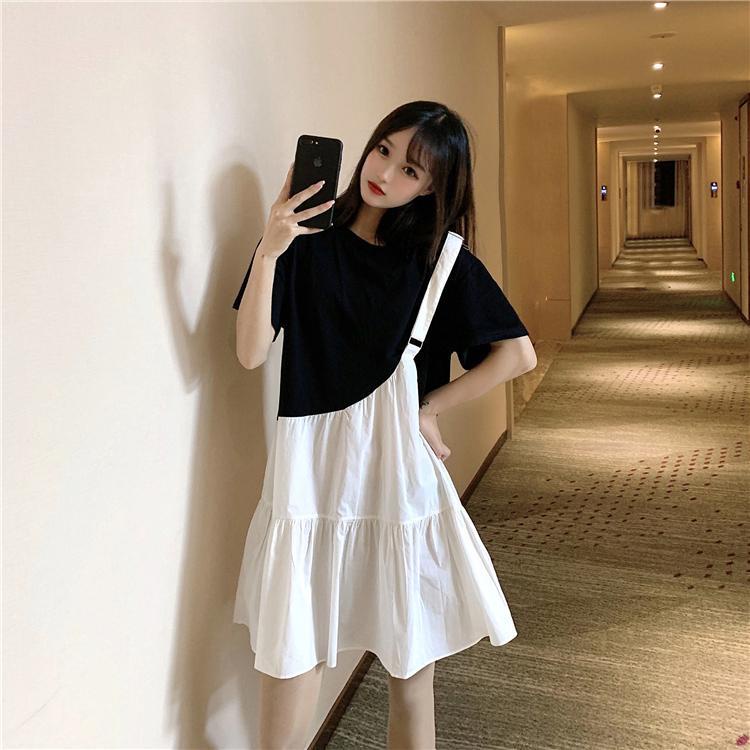 Đầm Giả Hai Mảnh Ghép Màu Tương Phản Thời Trang Mùa Hè Mới 2022 Dành Cho Bạn Nữ Sinh