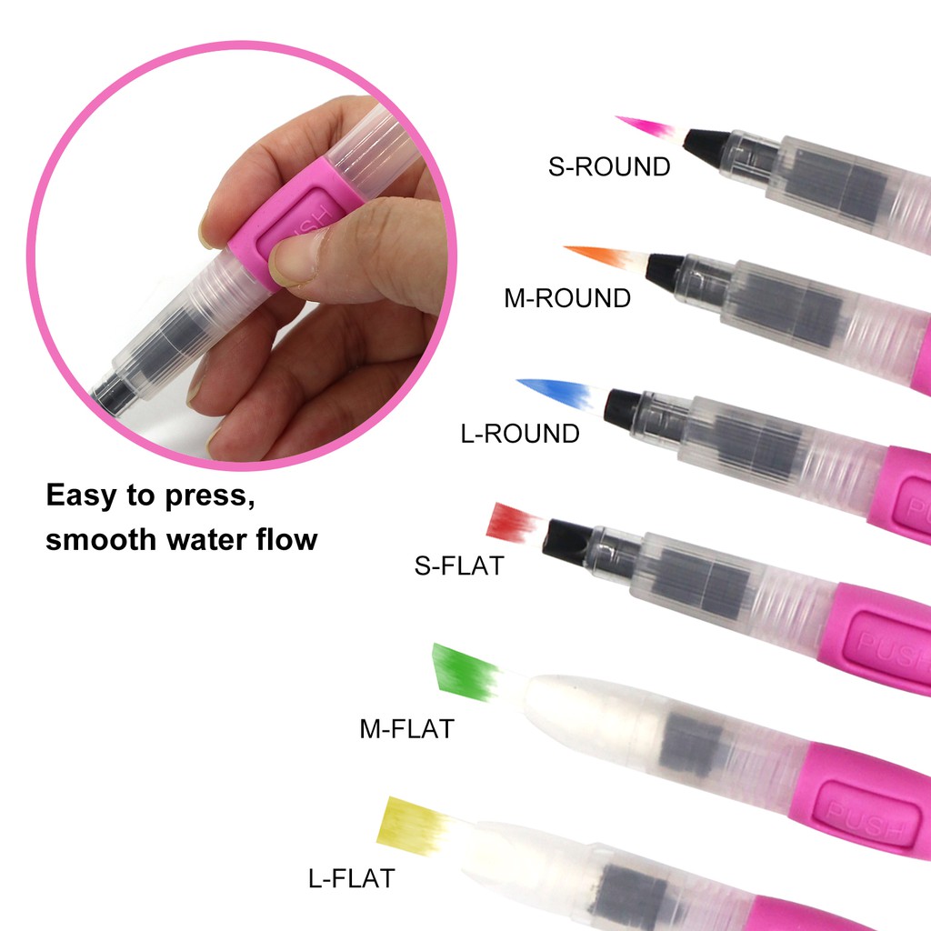Set 6 Bút Cọ SeamiArt Vẽ Màu Nước Đầu Tròn / Đầu Phẳng Nhỏ Gọn Tiện Dụng