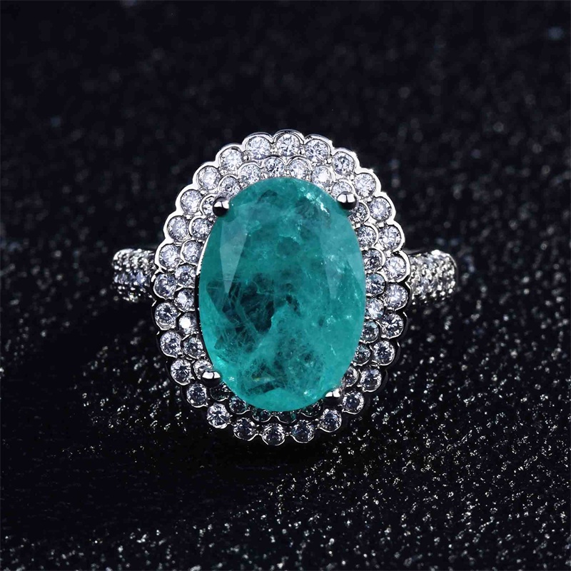 Nhẫn Paraiba đính đá kim cương toàn diện