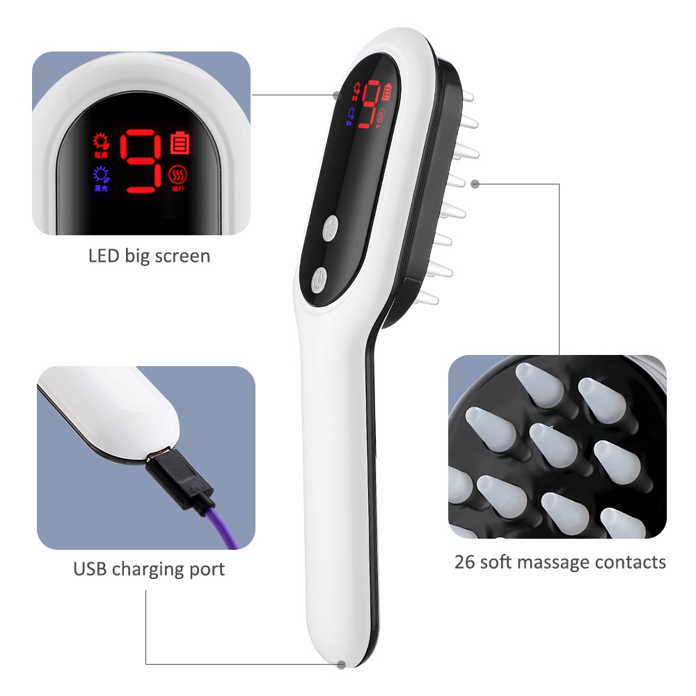 Lược Điện Mát Xa Da Đầu Chống Rụng Tóc Tích Hợp Đèn LED