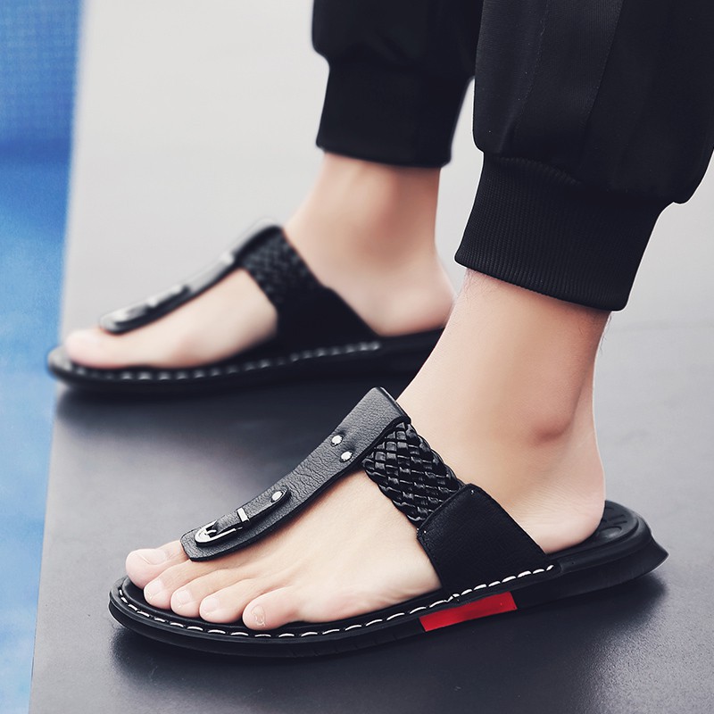 free Summer Men Split Cow Leather Flip Flops Giày Nhẹ đế ngoài không trơn trượt uy tín Uy Tín 2020 ! A232 1 m HOT : ^ ₁