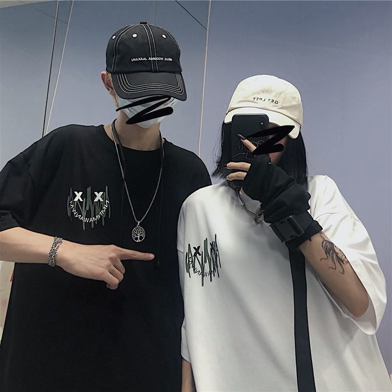 Áo thun unisex in chữ mặt cười, áo thun trơn nam nữ, áo thun oversized rộng rãi