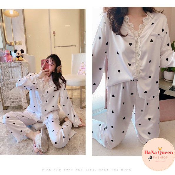 [Sẵn Hàng] Bộ đồ ngủ lụa nữ dài tay phối ren Pijama thu đông phong cách Hàn Quốc 2021 | WebRaoVat - webraovat.net.vn