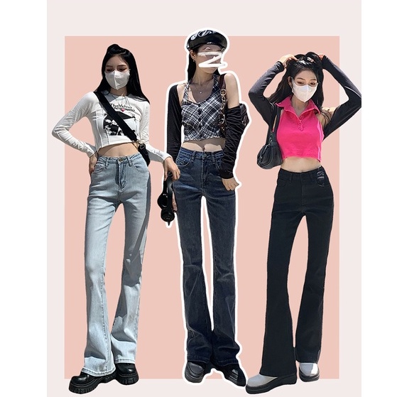 Quần denim Nữ Ống Loe Lưng Cao 4 Màu