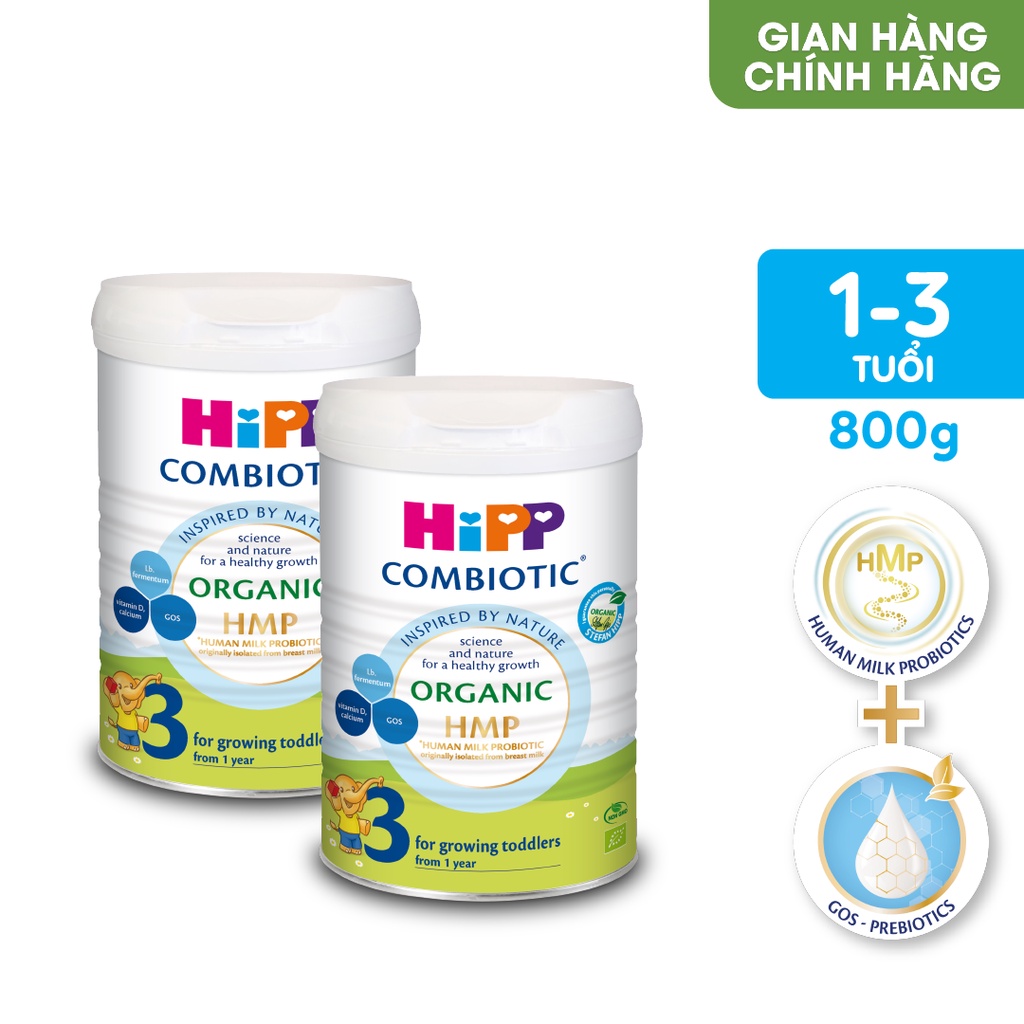 Combo 2 lon Sữa bột công thức HiPP 3 Organic Combiotic 800g hỗ trợ tiêu hóa và tăng chiều cao (2 lon x 800g)