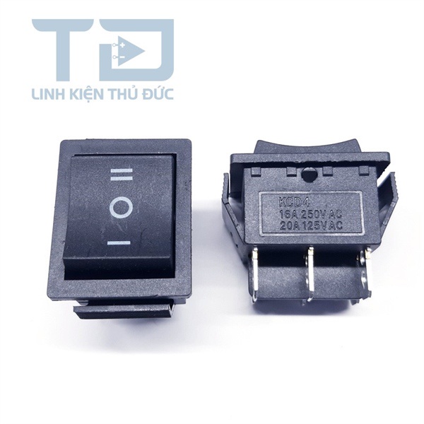KCD4-203-B Công Tắc Rocker 3 Vị Trí DPST 6 Chân Màu Đen
