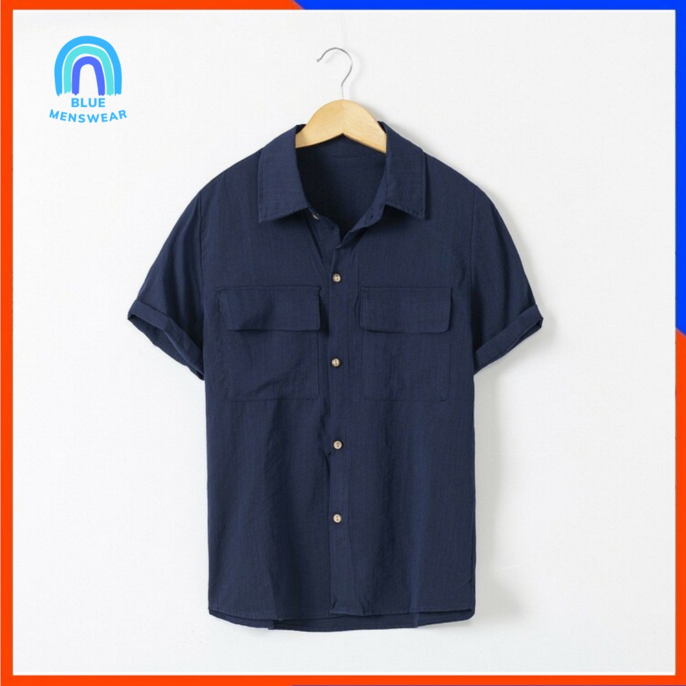 Áo Sơ Mi Nam, Áo Đũi Nam Cổ Bẻ Cộc Tay Ngắn Có Cổ Túi Hộp AD18 - BLUE MENSWEAR | BigBuy360 - bigbuy360.vn