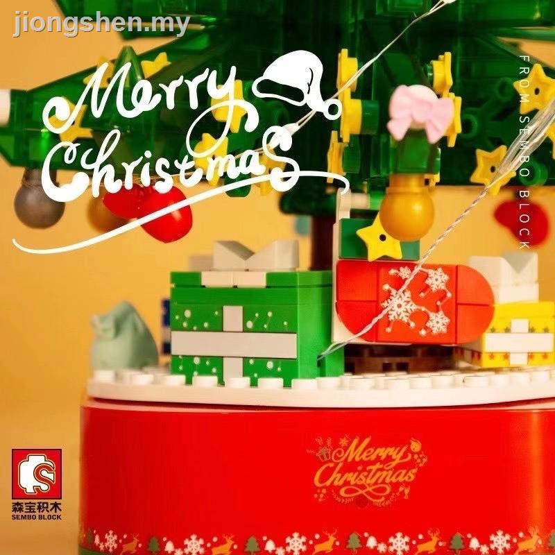 SEMBO Hộp Âm Nhạc Hình Khối Lắp Ráp Lego Ông Già Noel / Cây Thông Giáng Sinh Có Đèn Sáng Dành Cho Trẻ Em 601097