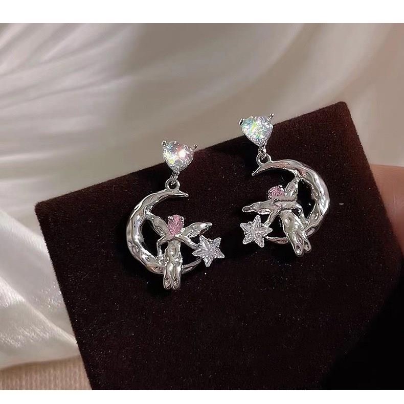 Love Zircon Star Stud Earrings Women's New Earrings Explosive Summer Earrings Fashion Personality Niche Design Moon Elf Earrings Women